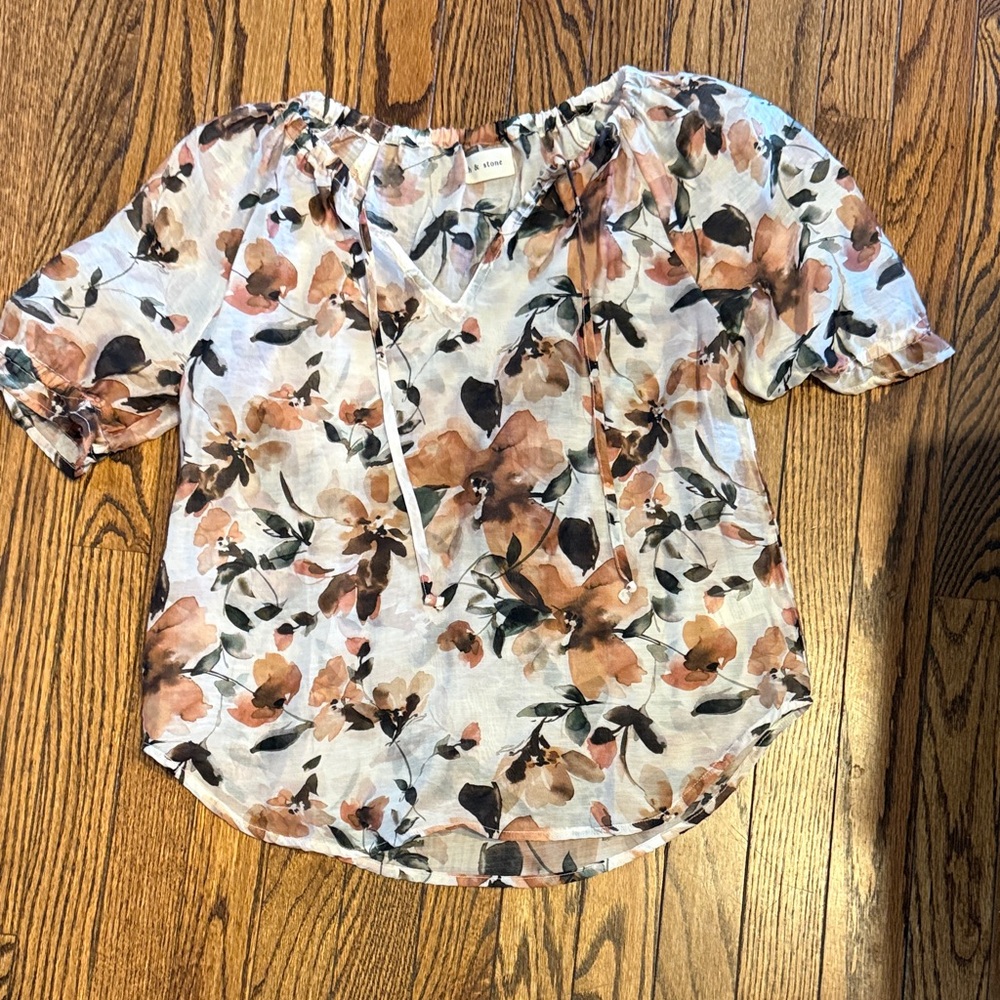 NWOT Anthropologie cloth & stone Peasant Blouse in Peach and brown size xs